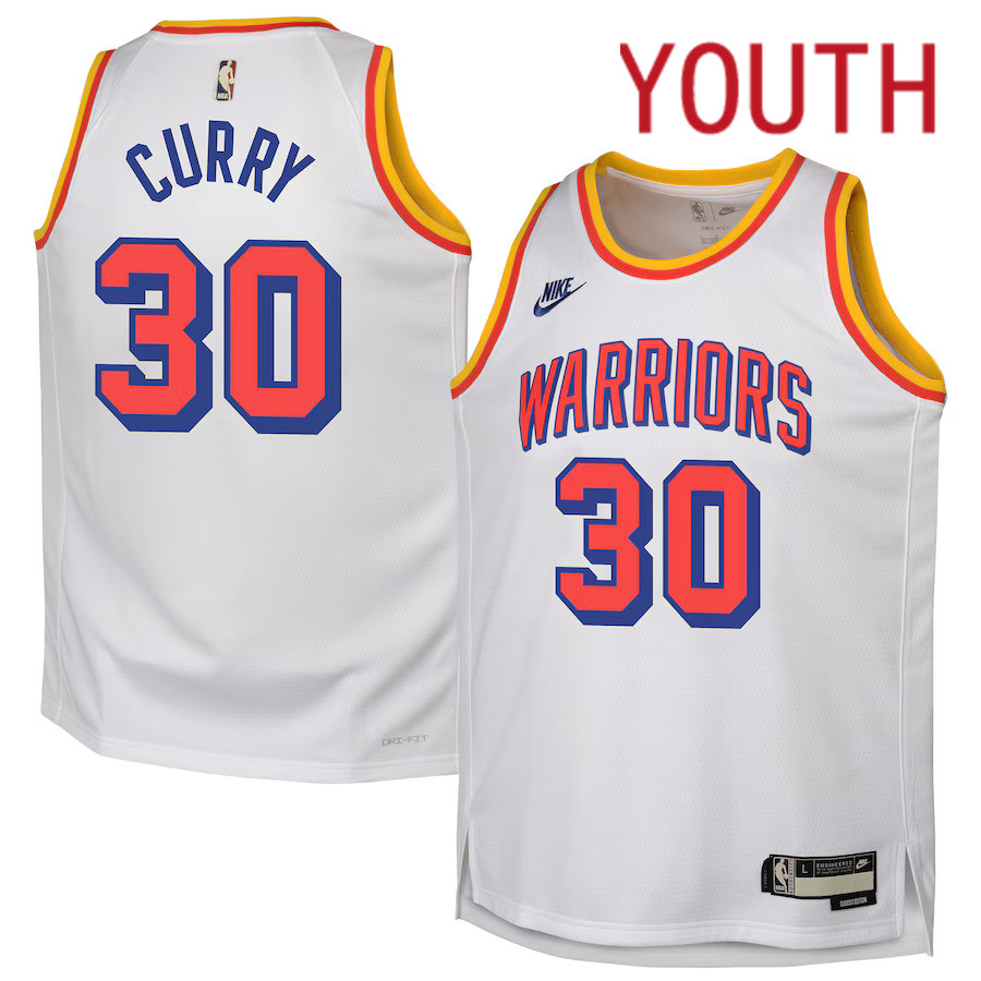 Youth Golden State Warriors #30 Stephen Curry Nike White 2024-25 Swingman NBA Jersey->youth nba jersey->Youth Jersey